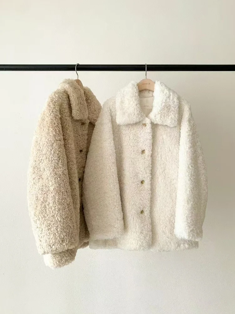 Jaet – manteau Long en fourrure d'agneau douce pour femme, coupe ample, col montant, décontracté, confortable et chaud