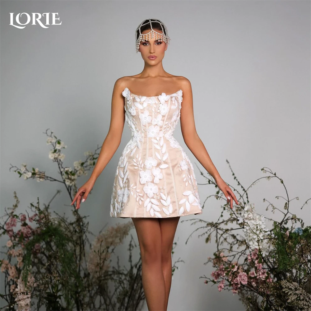 

LORIE Champagne Lace Wedding Dresses Off Shoulder A-Line Mini Appliques Bridal Gowns Backless Sleeveless Pure Bride Dress 2024