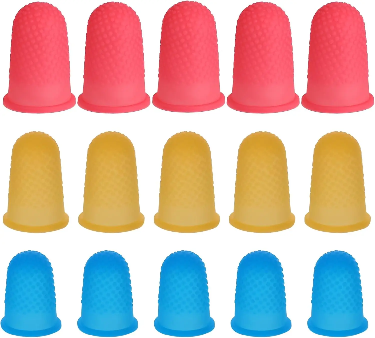 5 Pieces of Rubber Finger Thimbles, 3 Pieces of Finger Protective Covers with Different Colors, Reusable Finger Tip Protective Pad Grip for Paper Art Cutting, Embroider, Money Counting, Handicraft Production