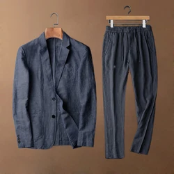Man Blazer Thin Linen Suit For Men Thin Style Summer Pants Loose Casual Mens Suits Jacket And Trousers 2023 New Spring Autumn