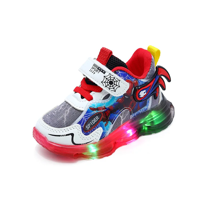 New Kids Boys Led Light Shoes Sneakers Girls Cartoon Spiderman Spring Autumn Breathable Children Baby Toddler Casual Sport Shoes