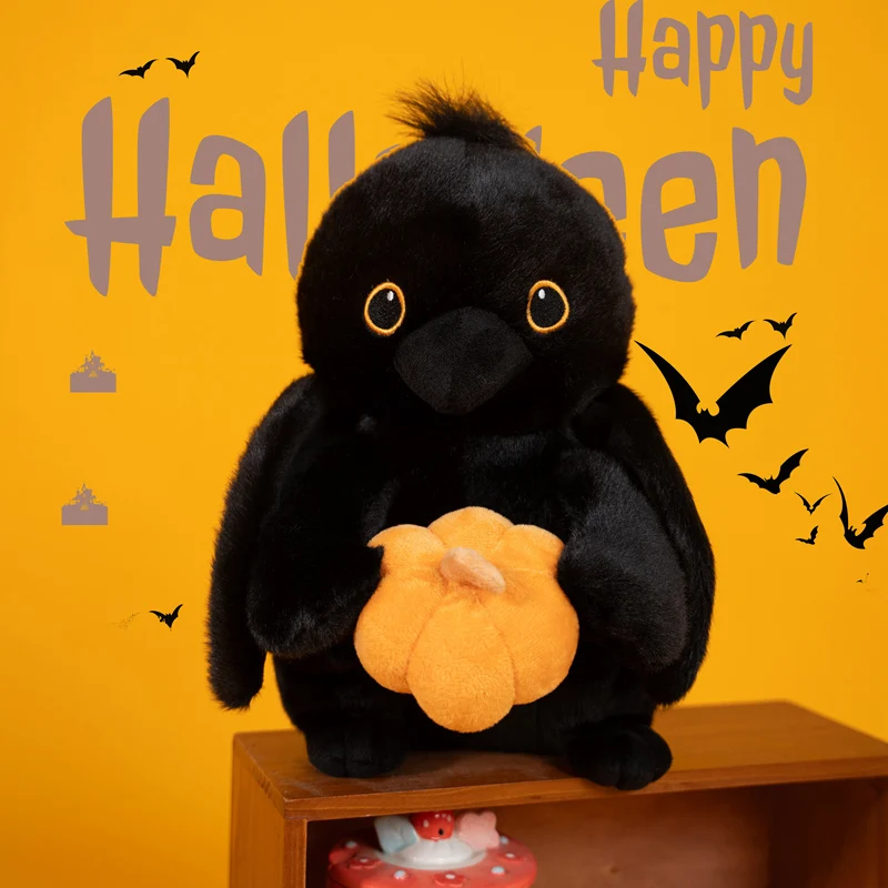 

Halloween Cartoon Crow Holding Pumpkin Plush Toy Soft Pillow Black Bird Stuffed Plush Animals Kids Toy Gift For Halloween Gift