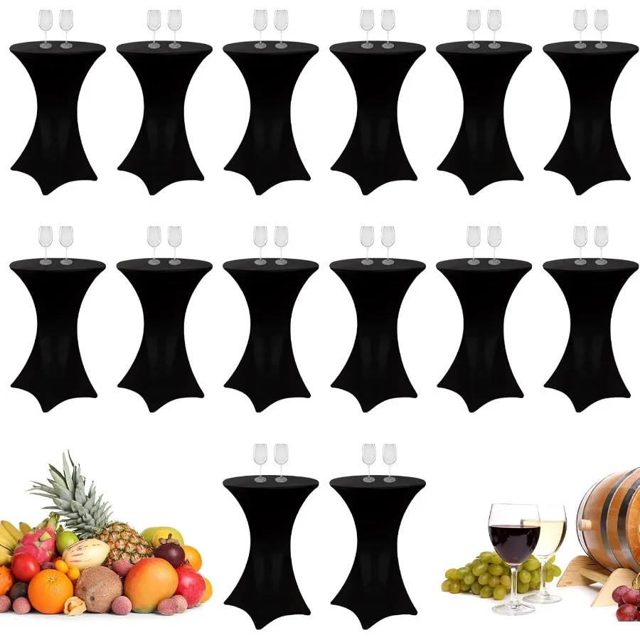 

14 Pack Spandex Cocktail Table Cover Bulk 24 x 43 Inch Round Highboy Stretch Bistro Tablecloths Fitted Corner High Clothes for W