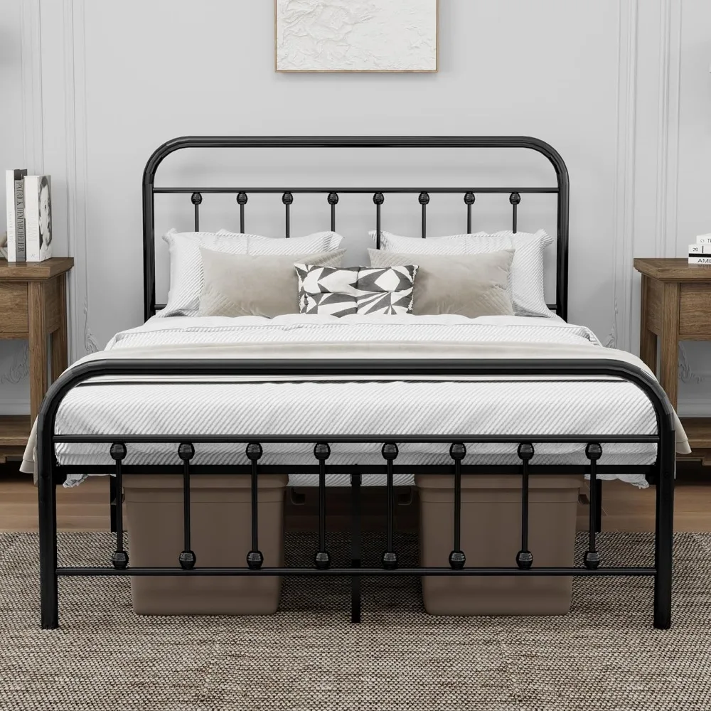 

Sturdy Metal Full Size Bed Frame with Headboard Footboard Steel Slats Support No Box Spring Needed Black