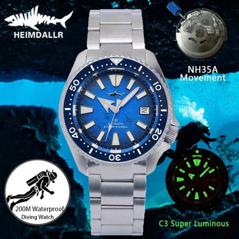 Heimdallr SKX007 Dive Watches Titanium NH35 Movement Automatic Sapphire Crystal 200M Waterproof C3 Super Luminous Men's Watch