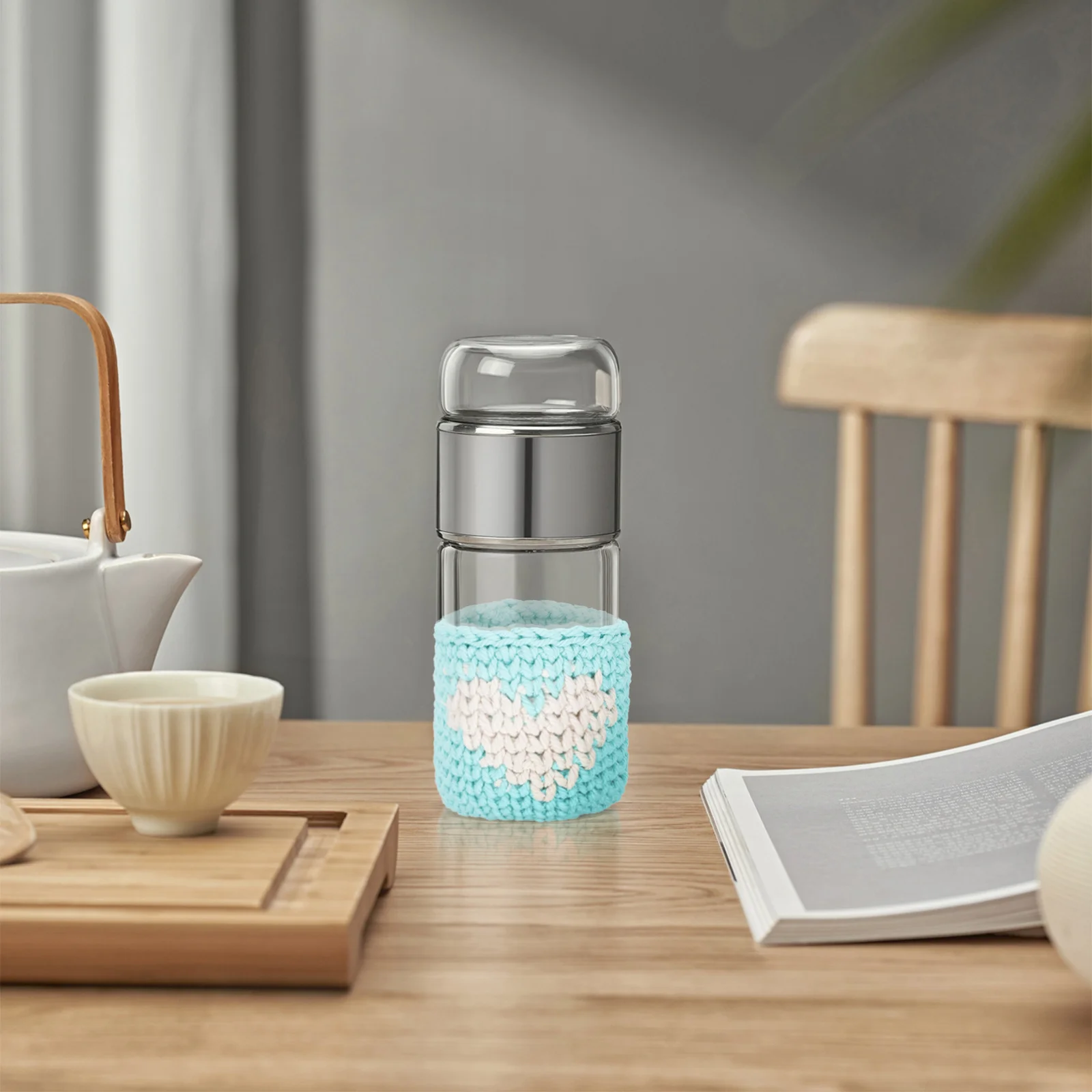 

Heart Design Cotton Rope Knitted Sleeve Lightweight Glass Cup Cover Creative Home Decorative Accessory Unique Gift Cup Insulator