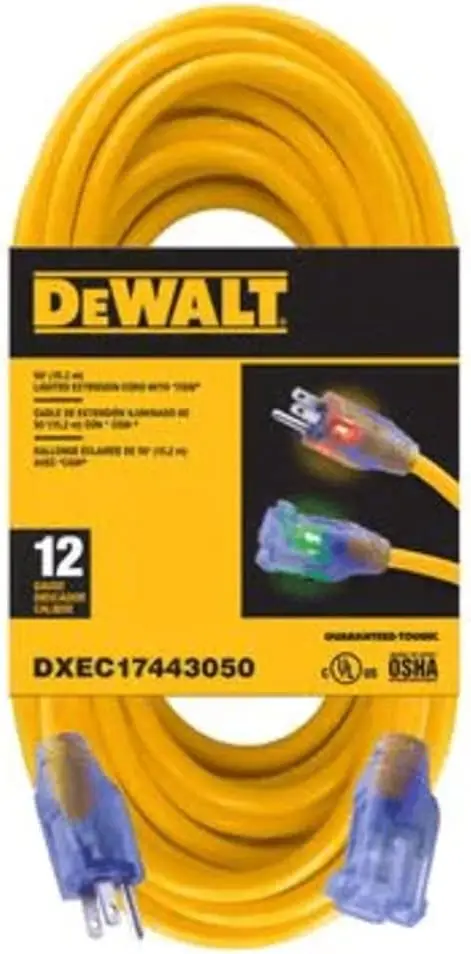 Dewalt 50' 12/3 Sjtw Lighted Extension Cord Yellow