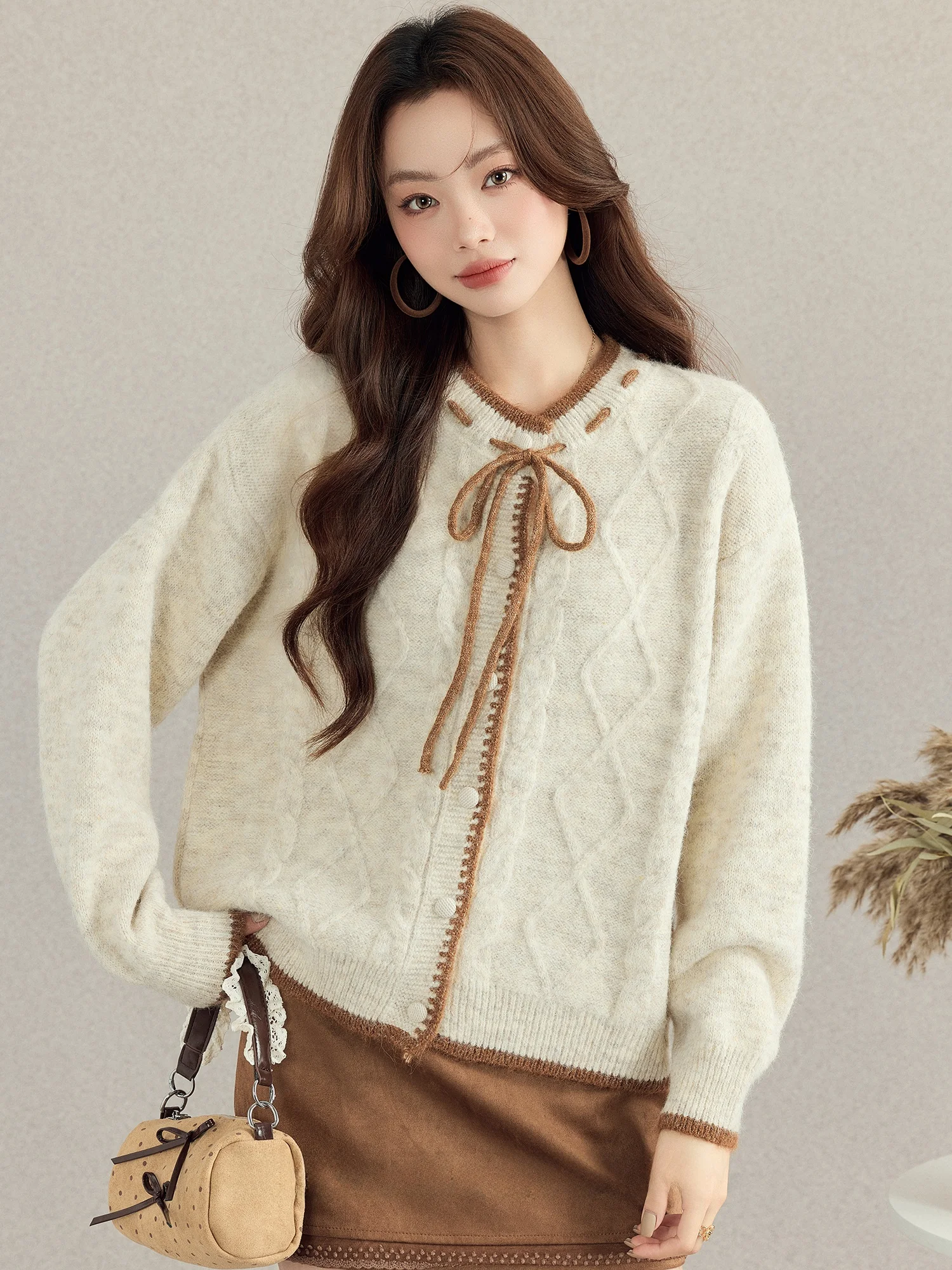 

Lazy Sle Knitted Sweater Cardigan Women's Autumn Winter High-End Feel Small Size Outerwear Top Soft Loose Fit Daily Wear