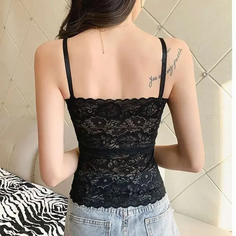 Lace Crop Top Sexy Lingerie Camisole Bralette Crop Top Y2k Black White Sleep Tops Strap Padded Camis Undershirt Women Fashion