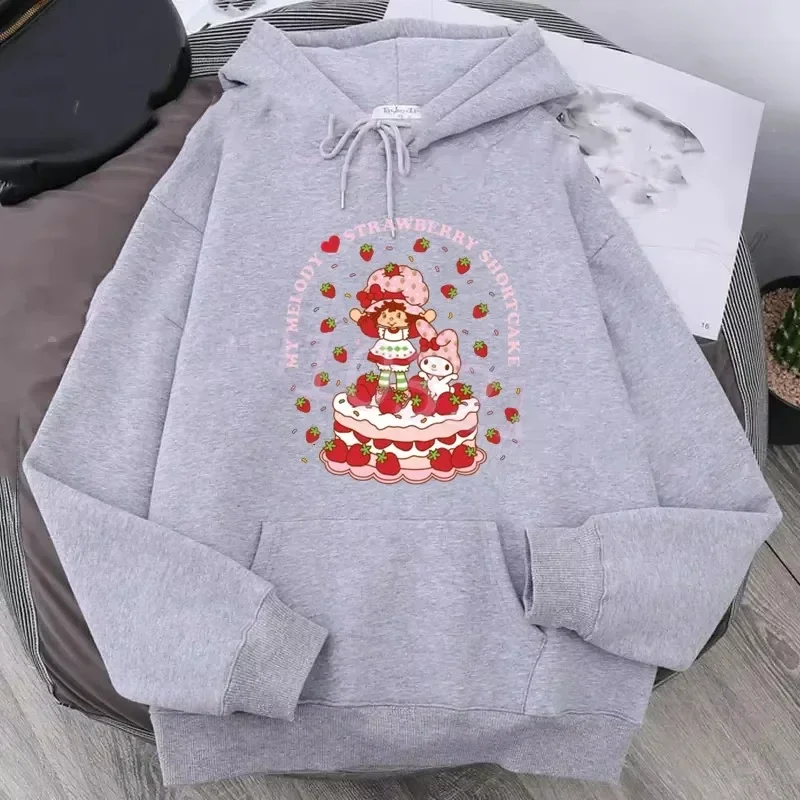 2025 Otoño e Invierno dibujos animados fresa mujeres sudaderas con capucha fresa shortcake sudaderas con capucha Tops manga larga bolsillos moda con capucha Sw