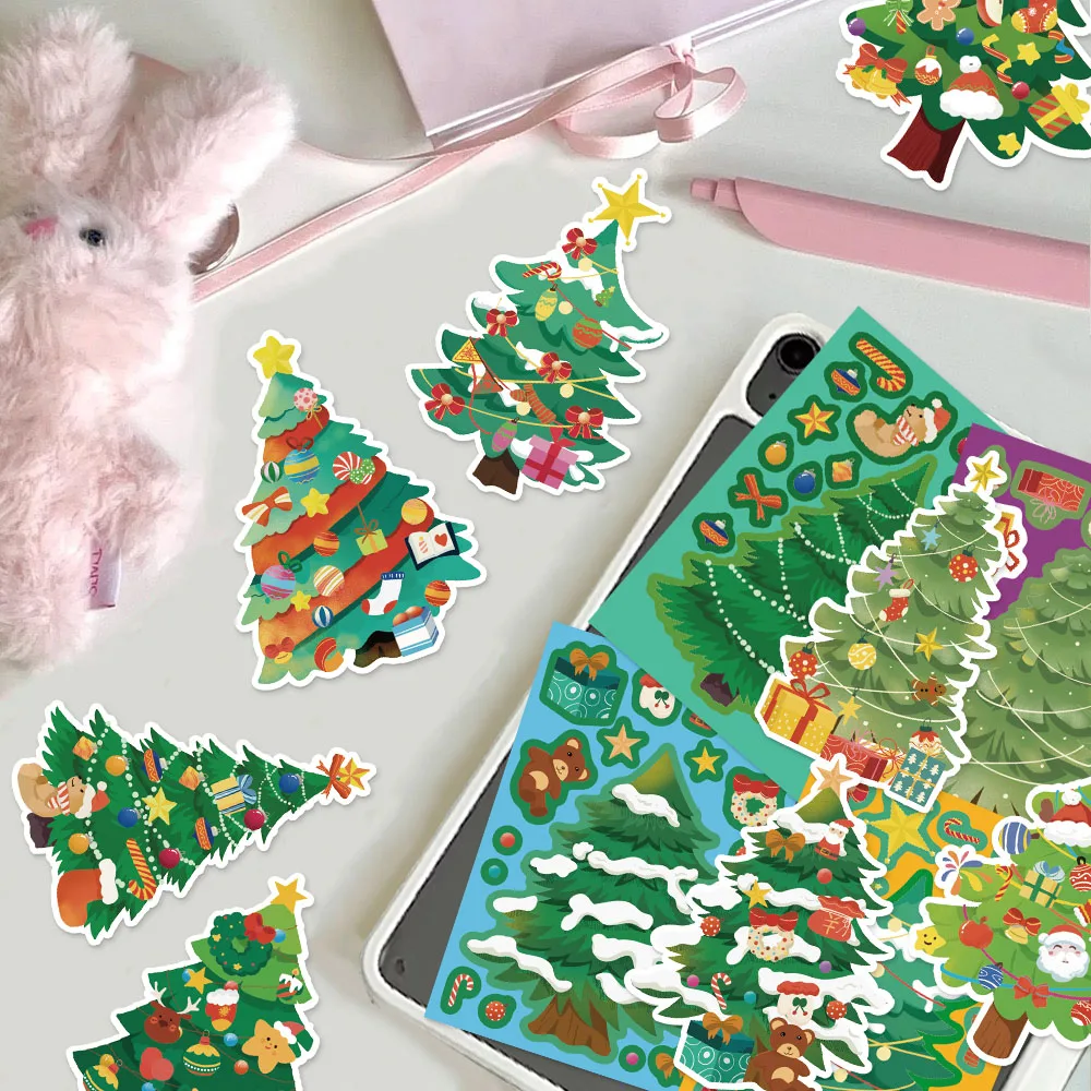 8 pçs diversão de natal árvore de natal colagem criativa diy adequado para casos de telefone, comprimidos, copos de água e adesivo de brinquedo decorativo