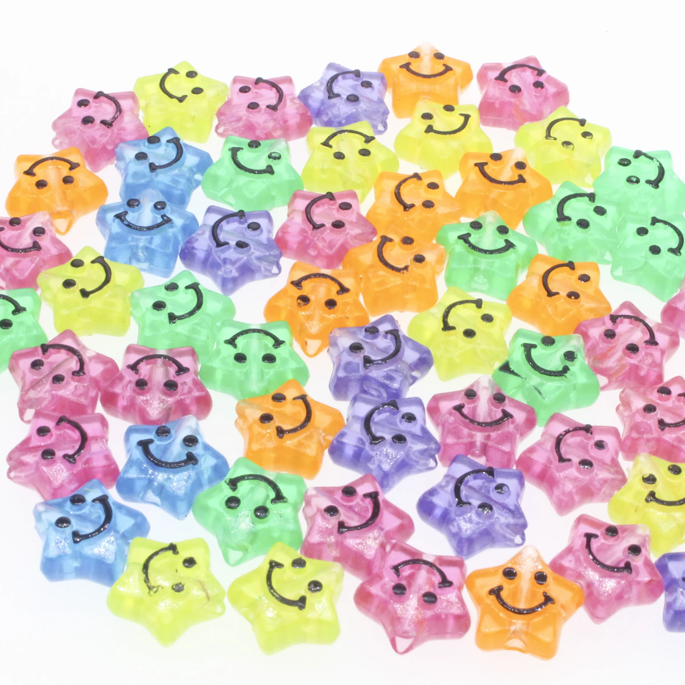 Multicolor Smile Face Luminous Acrylic Beads Mixed Pentagram Spacer Beads For Jewelry Making DIY Bracelet Accessories 12mm