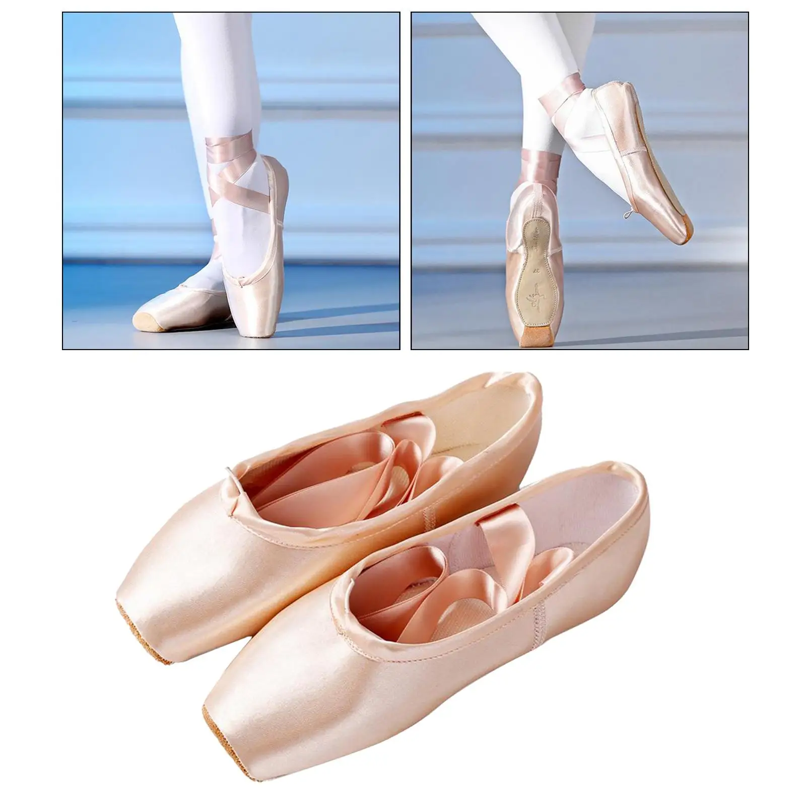 Satin Pointe Shoes for Girls and Ladies Professional Ballet Dance Shoes with Ribbon for School or Home