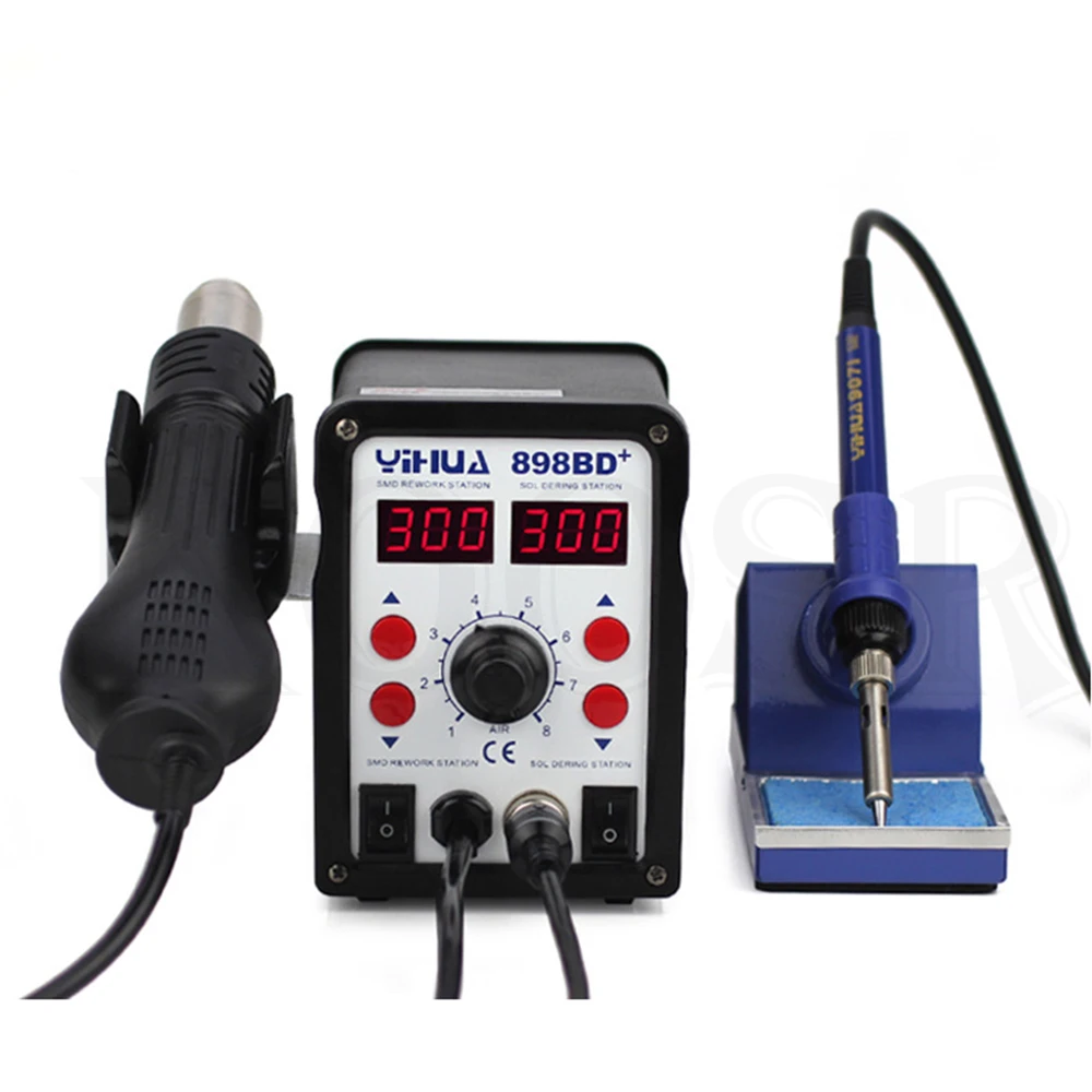 YIHUA 898BD+ 220V 2 in 1 Digital Display Electric Solder iron + Hot Air Heat Gun SMD Rework Soldering Desoldering Station