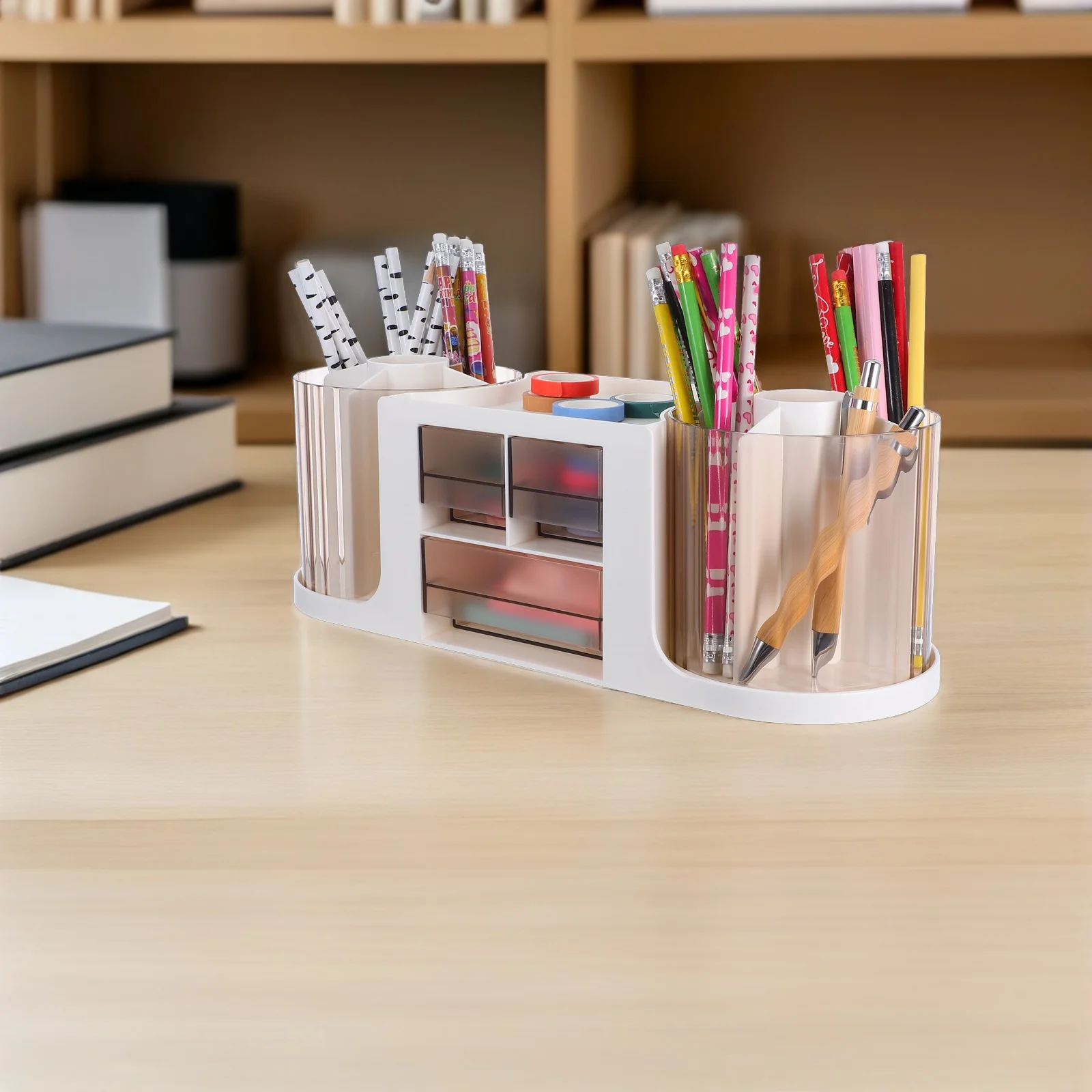 

Large Capacity Dual Rotating Transparent Pen Holder Smooth Silent Base Desk Organizer for Home Office School Efficient