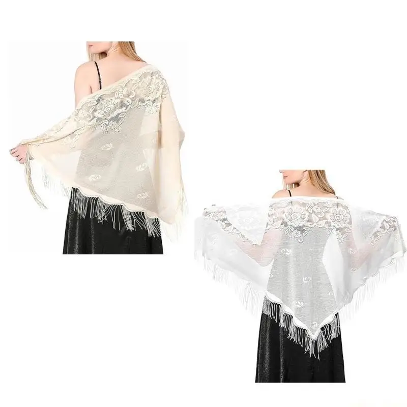 31BF Embroidered Mantilla for Woman Lace Shrug Shawl Casual Wedding Party Tulle Scarf