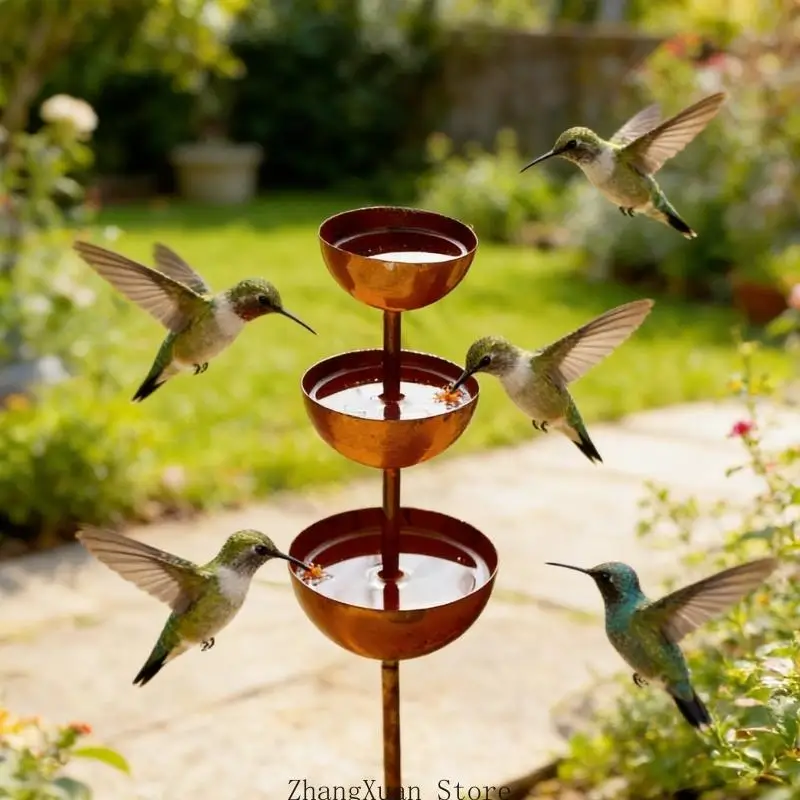 Metall-Regenkette, Garten-Vogelbad, Outdoor-Vogelbad, Regensammler für draußen, Retros, stehende Vogelbadschale, 3 x – Detail 9
