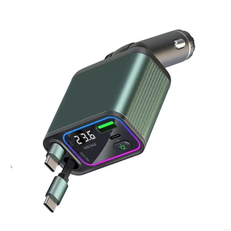 

Double Type C Car 65W Retractable Design with LED Electric Display for Auto W8EC