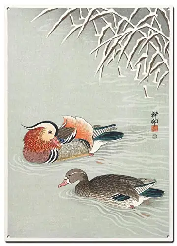Japanese Duck Metal Tin Signs, Vintage Japan Art Ukiyo E Poster, Decorative Signs Wall Art Home Decor