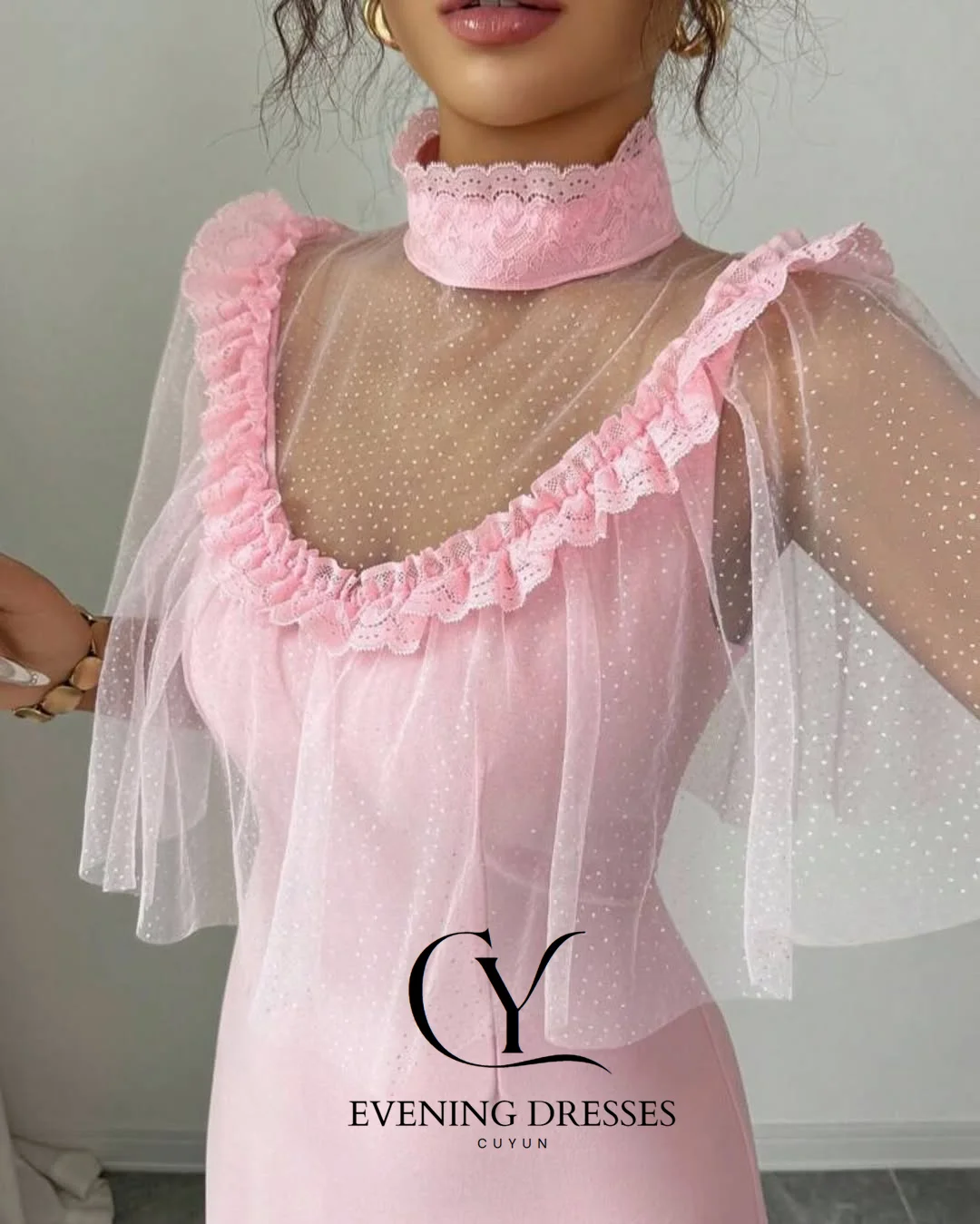 فساتين سهرة شبه مكشكشة ذات ياقة عالية من CUYUN بطول الكاحل فستان أنيق للحفلات مخصص للحفلات العشاء