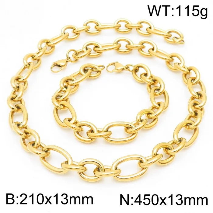 Fashion Jewelry Set Stainless steel interlocking necklace Bracelet for men - O-shaped chain with connecting links KN231294-Z