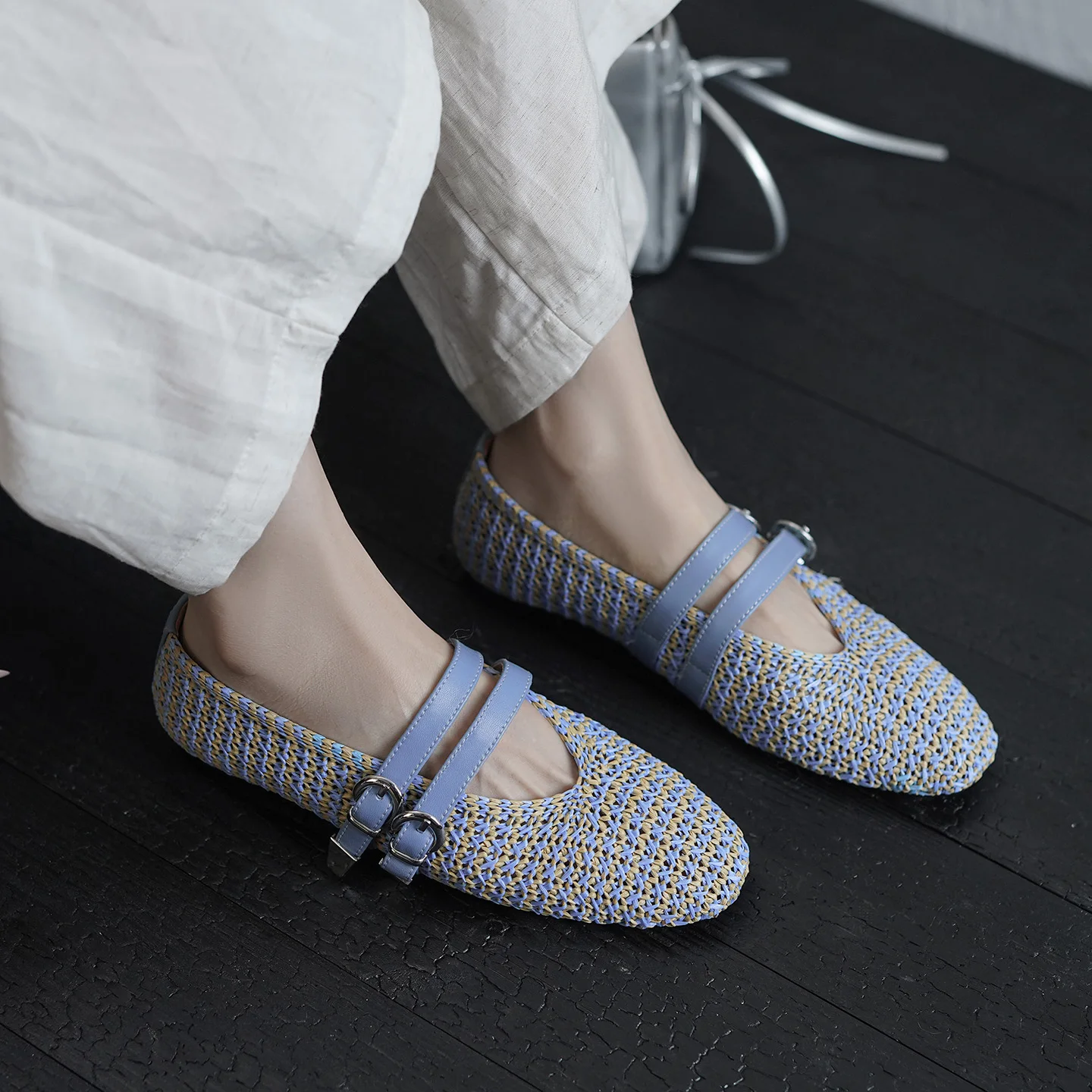 2026 new spring summer women sandals natural leather 22-25cm weave microfiber+sheepskin round toe buckle women mary janes shoes