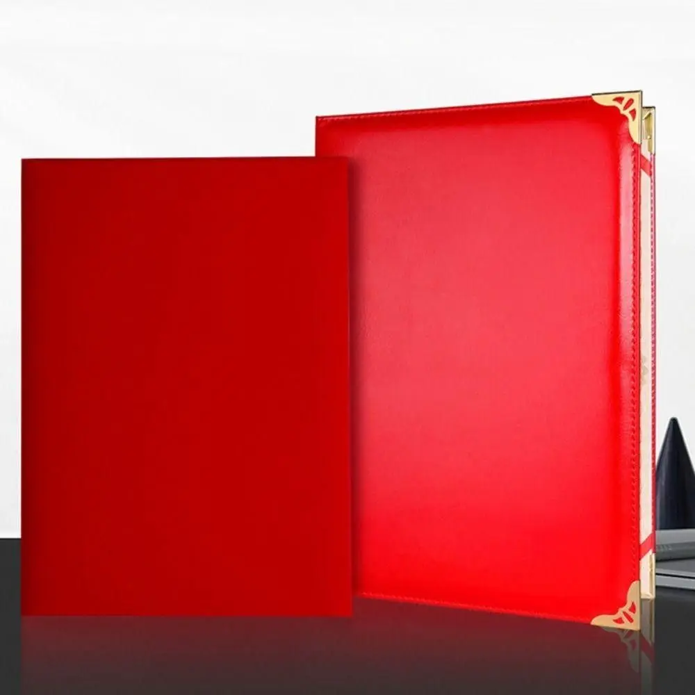 1Pcs New Surface A3 A4 Paper Hardcover PU Leather Thicken Certificate Cover Red Gold File Page Folder Poetry Reading