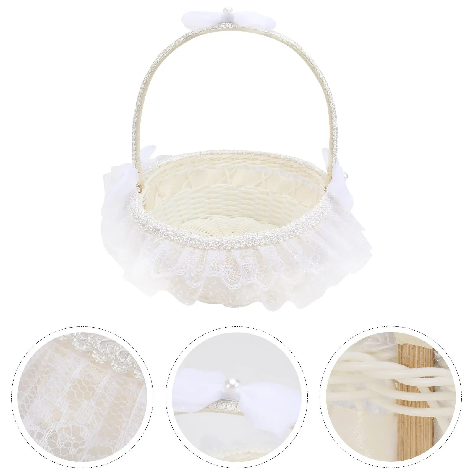 

1 White Round Wedding Flower Basket 22x23cm Portable Reusable Baskets for Banquet Decorations with Rose Petals Plastic