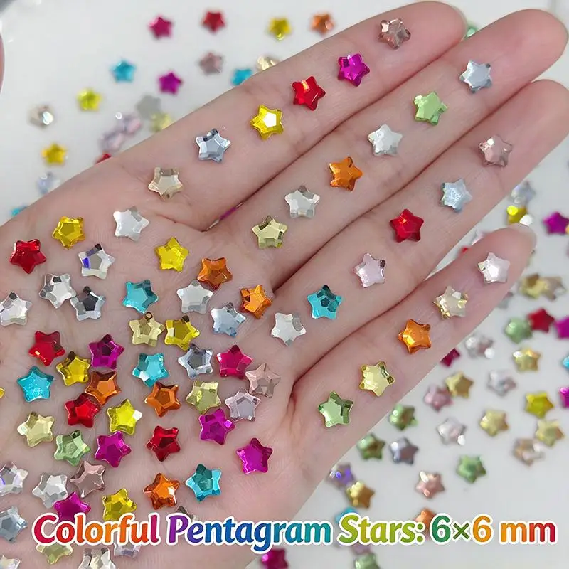 /Kuz/50Pcs Colorful Five-Pointed Star Flatback Mini Sparkle Nail Art Rhinestone Star 3D Glitter Nail Decor DIY Chic Tiny Crysta