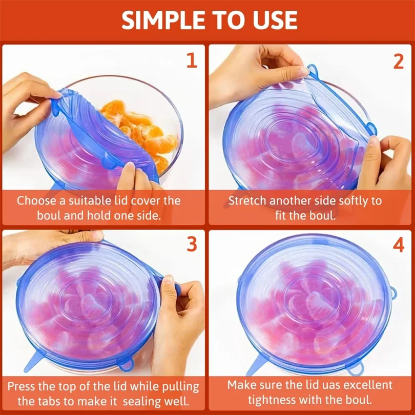 6Pcs Food Grade Silicone Prese - огляд і ціна Silicone Stretch Lid