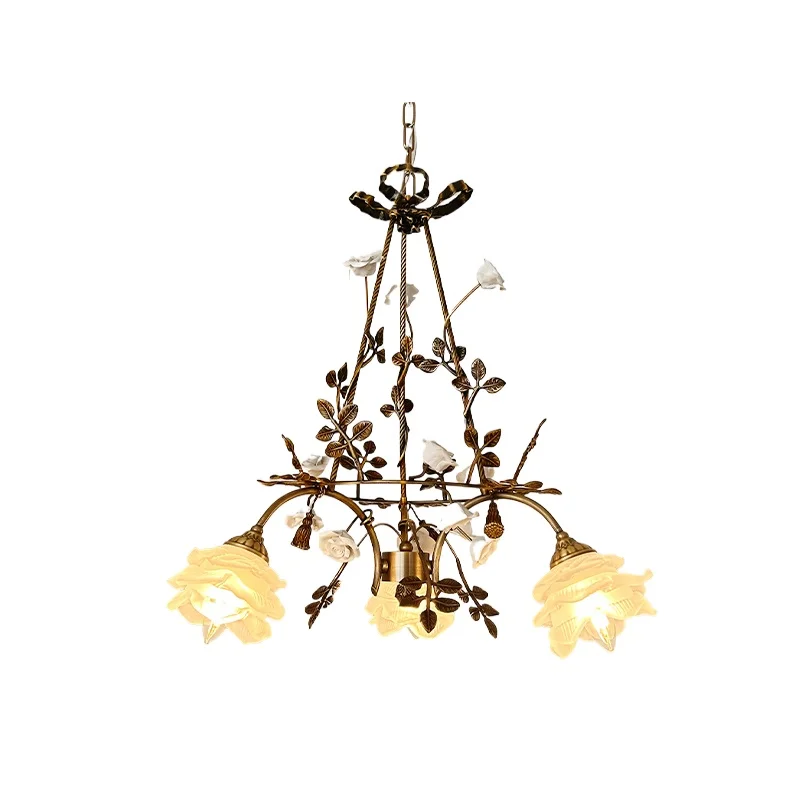 

French classical all-copper romantic retro pastoral flowers light luxury living room bedroom
