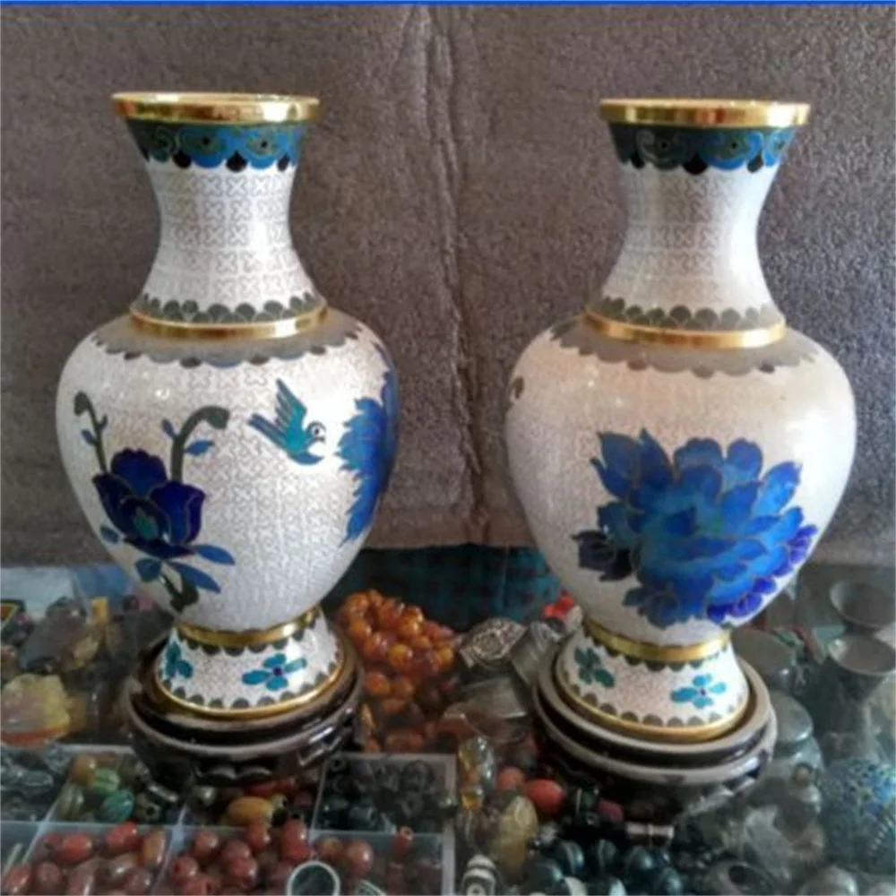 Beijing Cloisonne barrel bottle manual silk pinching enamel peony vase household ornaments