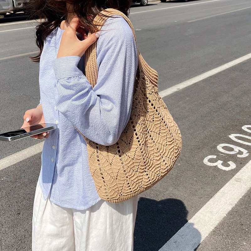 

Casual style knitted bag for women2026New Spring/Summer Fashionable Large Capacity Tote Bag Handbag Shoulder Bag