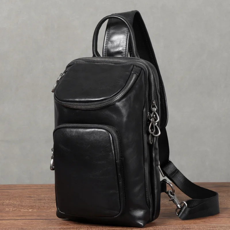 Large Capacity Men Chest Bag Genuine Leather Multifunction Shoulder Bags Messenger Chest Sling Crossbody Bags Travel Bag For Me