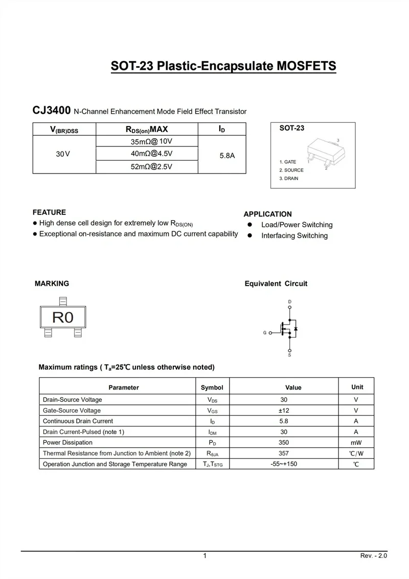 (100 peças) CJ3400 R0 A03400 A09T XORB 3A 5.8A Tubo SMD À Efet De Champ À Canal N SOT-23-3L