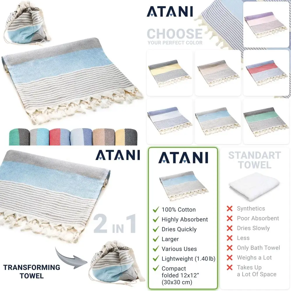 

Негабаритное хлопковое пляжное полотенце — легкое, быстросохнущее, отходящее к сумке, 71x39 дюймов.