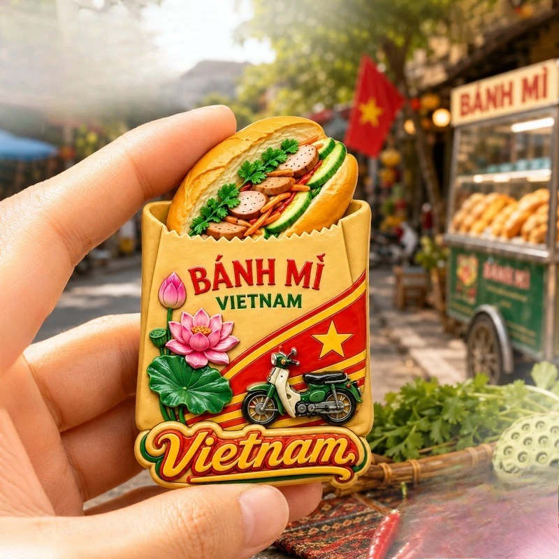 Vietnam Baguette Motorbike Fridge Magnet - Fresh 3D Street Souvenir Unique Southeast Asian Gift for Travel & Kitchen Decor