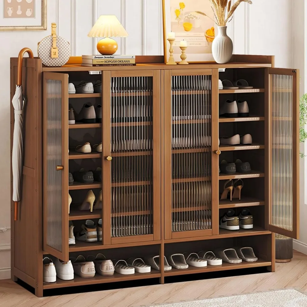 Scarpiera in bambù a 8 livelli con ante - Organizer indipendente per scarpe da ingresso