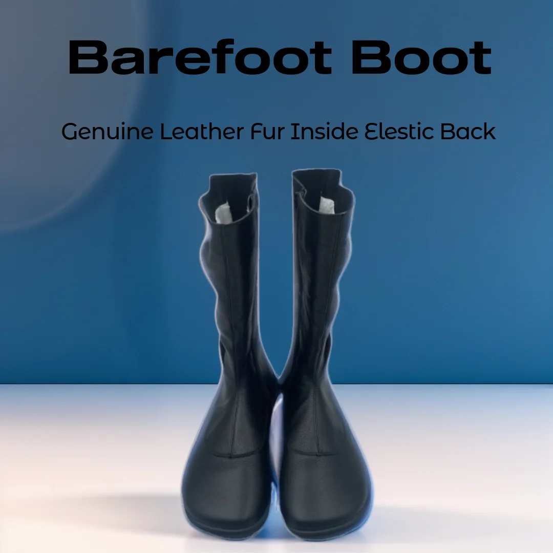 Tipsietoes Barefoot Genuine Leather Winter High Boots With Fur Linning Inside Women Zero Drop Sole Light Weight Wider Toe Box