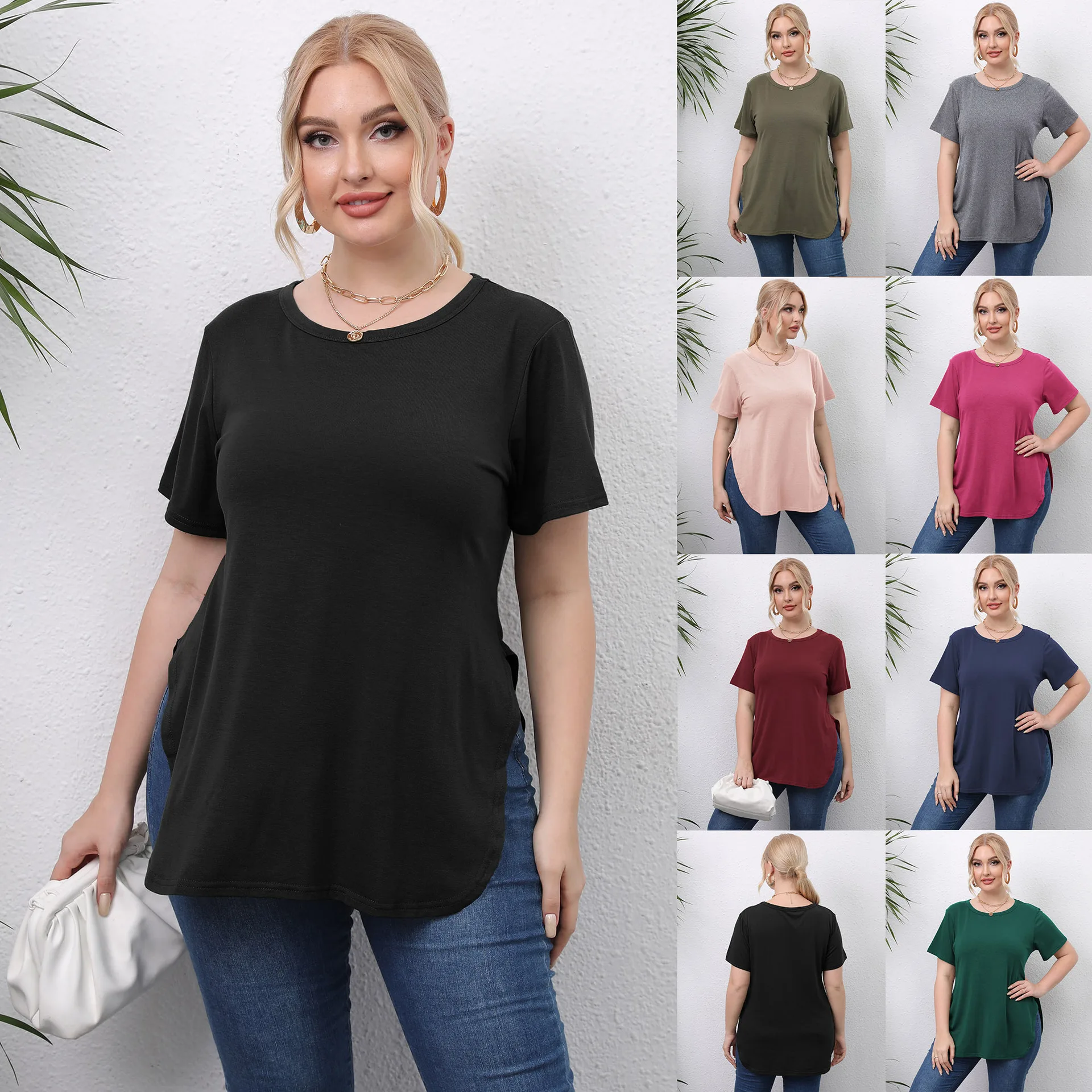 

Летние женские блузки больших размеров, топы L4XL Fat Women T irt Commute Sle, свободный крой из полиэфирного волокна Ciwalk, весна-лето