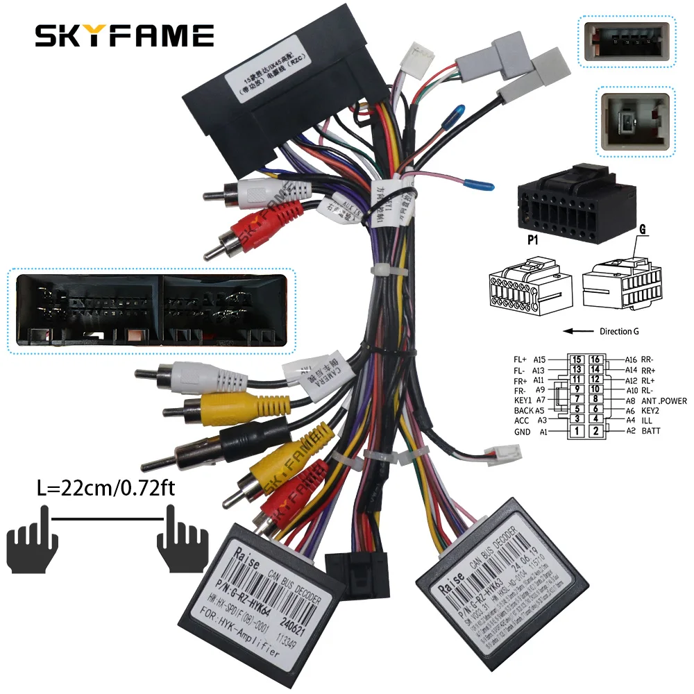 SKYFAME 16Pin Car Wiring Harness Adapter Canbus Box Decoder Android Power Cable For Hyundai Santafe IX45 G-RZ-HYK63/HYK64