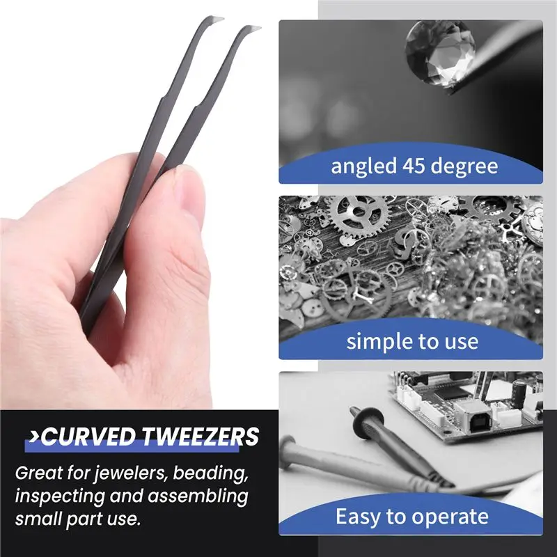 ABXF-Curved Tweezers Jewelers Craft Hobby Beading Hand Tool