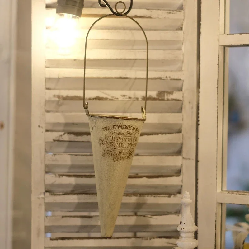 Wall Mounted Home Horticulture Decoration Courtyard Garden Inverted Cone Flower Pot Plant Seedlings Ironwork Retro Hang Basin