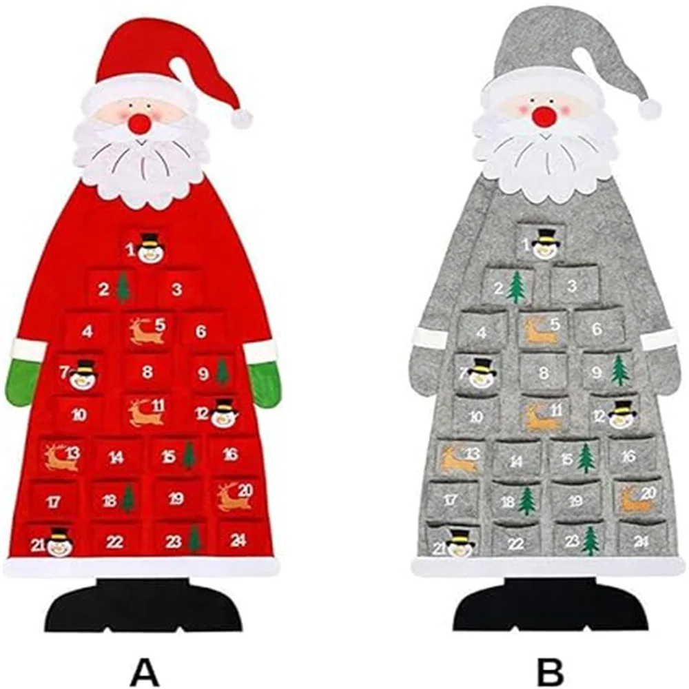 

Christmas Advent Calendar For Kids 24 Pockets Santa Claus Wall Hanging Ornament Snacks Candies Office Living Room Bag Winter Red