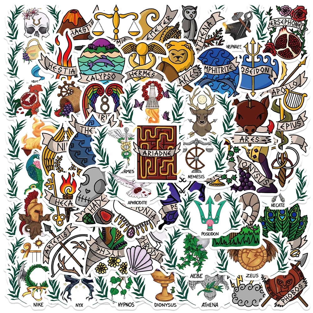 55pcs Twelve Olympians Zeus Her Stickers Funny Cartoon Decals For Laptop Luggage Skateboard Motorcycle Phone Waterproof Stickers