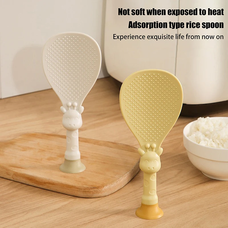 1Pc Suction Cup Rice Spoon Can Stand Up And Not Stick To Rice Rice Making And Rice Serving Heat-resistant Standing Rice Spoon