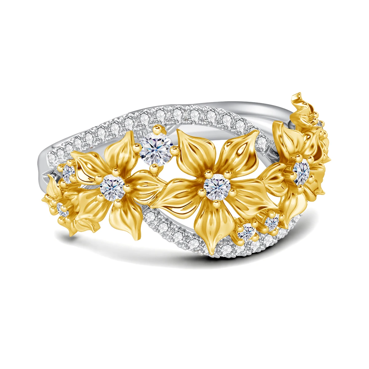 Einzigartiger, trendiger Blumen-Moissanit-Ring mit Zertifikat, luxuriöser Ehering für Damen, Verlobungsfeier, Schmuckzubehör im Angebot – Detail 2