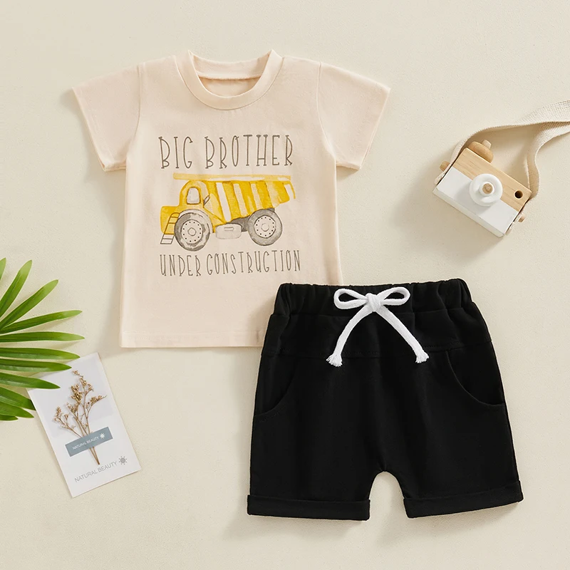 

Toddler Baby Boy Summer Clothes Big Brother Under Construction Short Sleeve Tops Shorts Cute Infant Newborn Outfits