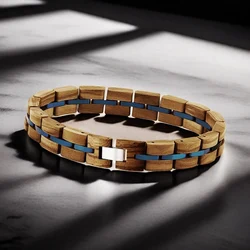 Zebra Patterned Olive Wood With Stainless Steel Handmade Bracelet Gift Box Set, Suitable For Both Men And Women,Valentin Gifts