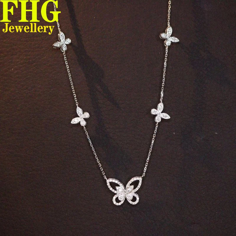 

Natural Real Diamond 18K White Gold Butterfly Pendant Necklace Ladies Birthday Gift Party Wedding Jewelry